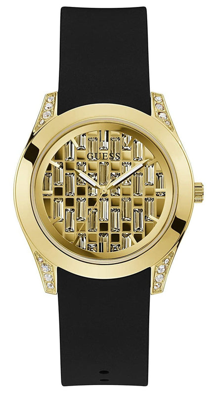 Guess Clarity Gold Dial Black Silicone Strap Watch for Women - GW0109L1 Buy Now By Guess