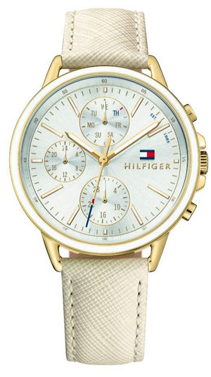 Tommy Hilfiger Carly Silver Dial Cream Leather Strap Watch for Women - 1781790 Buy Now By Tommy Hilfiger