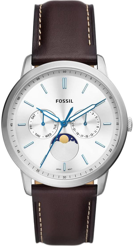 Fossil Neutra Minimalist Moonphase Silver Dial Brown Leather Strap Watch for Men - FS5905 Buy Now By Fossil