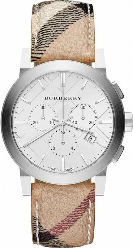 Burberry The City Chronograph White Dial Haymarket Leather Strap Watch For Men - BU9360 Buy Now By Burberry