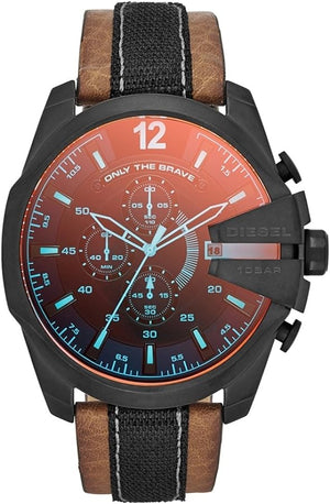 Diesel Mega Chief Quartz Black Dial Two Tone Leather Strap Watch For Men - DZ4305 Buy Now By Diesel
