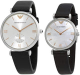Emporio Armani Gianni T Bar Mother of Pearl Dial Black Leather Strap Watch For Women - AR90002 Buy Now By Emporio Armani