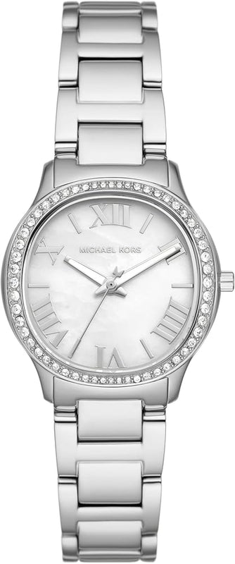 Michael Kors Sage Three-Hand Mother of Pearl White Dial Silver Steel Strap Watch for Women - MK4824 Buy Now By Michael Kors