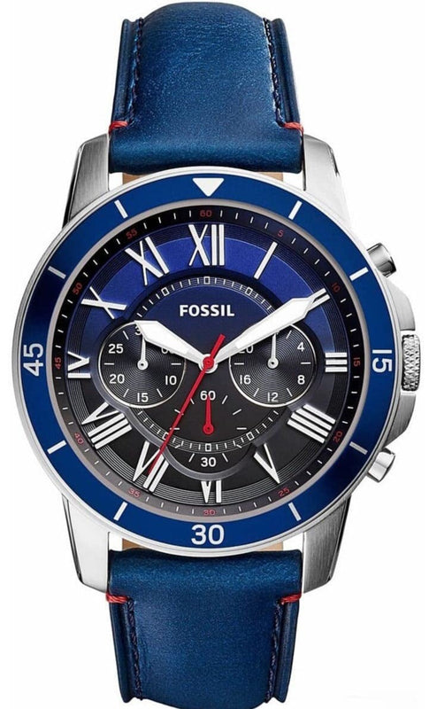Fossil Grant Chronograph Blue Dial Blue Leather Strap Watch for Men - FS5373 Buy Now By Fossil
