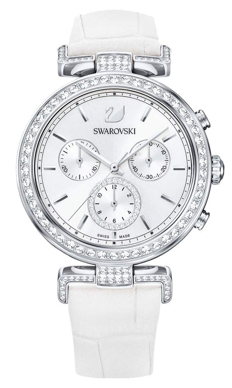 Swarovski Era Journey Silver Dial White Leather Strap Watch for Women - 5295346 Buy Now By Swarovski
