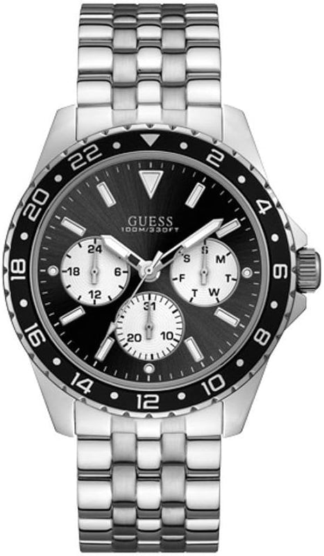Guess Odyssey Black Dial Silver Steel Strap Watch For Men - W1107G1 Buy Now By Guess