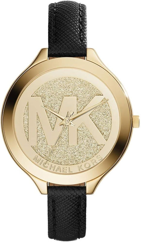 Michael Kors Slim Runway Quartz Gold Dial Black Leather Strap Watch For Women - MK2392 Buy Now By Michael Kors