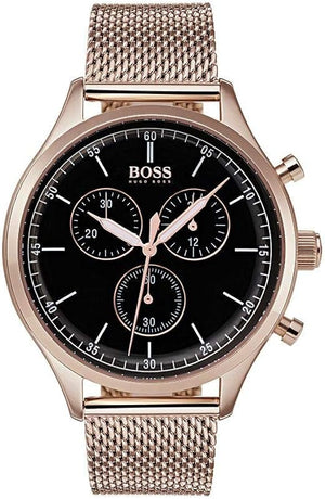 Hugo Boss Companion Chronograph Black Dial Rose Gold Steel Strap Watch For Men - 1513548 Buy Now By Hugo Boss