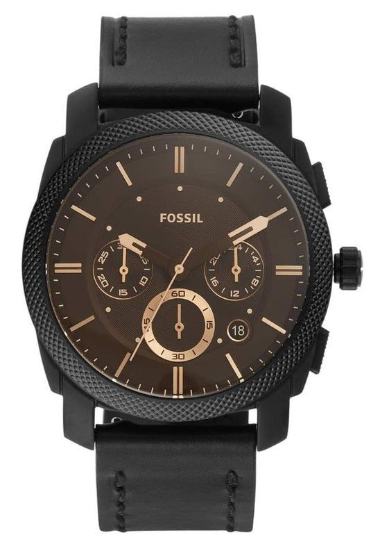 Fossil Machine Chronograph Black Dial Black Leather Strap Watch for Men - FS5586 Buy Now By Fossil