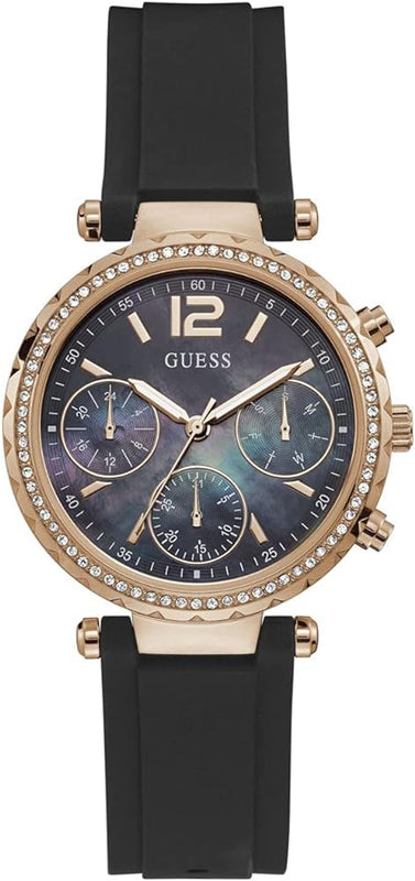Guess Solstice Diamonds Black Mother of Pearl Dial Black Rubber Strap Watch for Women - GW0113L2 Buy Now By Guess