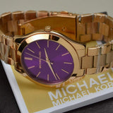 Michael Kors Slim Runway Purple Dial Rose Gold Steel Strap Watch for Women - MK3293 Buy Now By Michael Kors