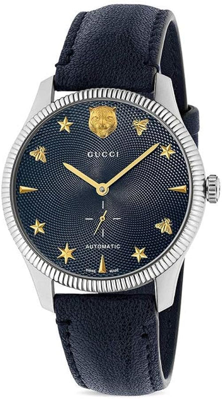 Gucci G Timeless Automatic Blue Dial Black Leather Strap Watch For Men - YA126347 Buy Now By Gucci