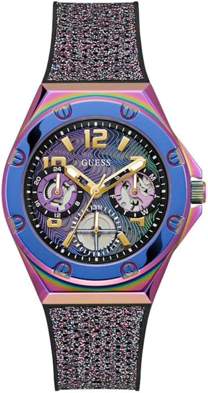 Guess Multifunction Analog Purple Dial Black Rubber Strap Watch For Women - GW0620L4 Buy Now By Guess