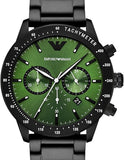Emporio Armani Mario Chronograph Green Dial Black Steel Strap Watch For Men - AR11472 Buy Now By Emporio Armani