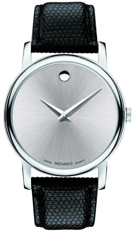 Movado Museum Quartz Silver Dial Black Leather Strap Watch For Men - 2100001 Buy Now By Movado