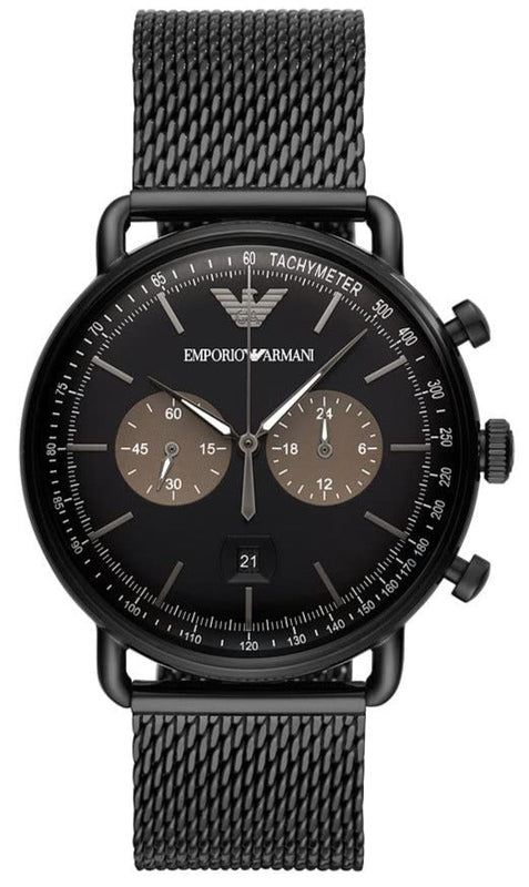 Emporio Armani Aviator Black Dial Black Mesh Bracelet Watch For Men - AR11142 Buy Now By Emporio Armani