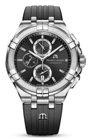 Maurice Lacroix Aikon Chronograph Black Dial Black Leather Strap Watch for Men - AI1018-SS001-330-2 Buy Now By Maurice Lacroix