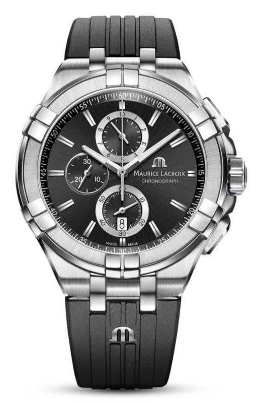 Maurice Lacroix Aikon Chronograph Black Dial Black Leather Strap Watch for Men - AI1018-SS001-330-2 Buy Now By Maurice Lacroix