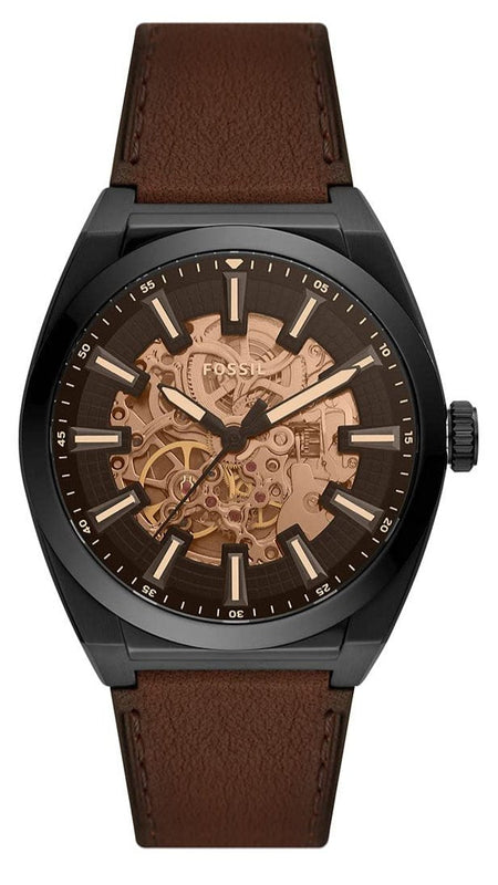 Fossil Everett Automatic Analog Black Dial Brown Leather Strap Watch for Men - ME3207 Buy Now By Fossil