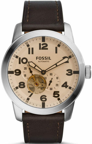 Fossil Pilot 54 Automatic Cream Dial Brown Leather Strap Watch for Men - ME3119 Buy Now By Fossil