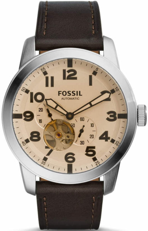 Fossil Pilot 54 Automatic Cream Dial Brown Leather Strap Watch for Men - ME3119 Buy Now By Fossil