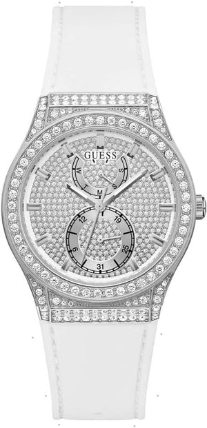 Guess Princess Crystals Silver Dial White Silicone Strap Watch For Women - GW0439L1 Buy Now By Guess