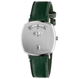 Gucci Grip Silver Dial Green Leather Strap Unisex Watch - YA157412 Buy Now By Gucci