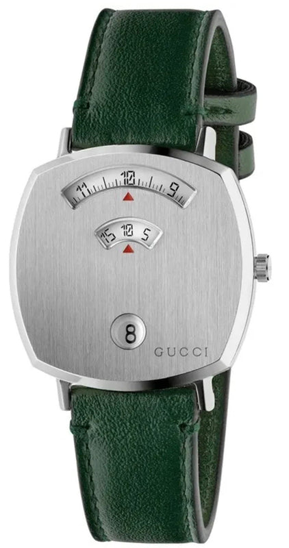 Gucci Grip Quartz Silver Dial Green Leather Strap Unisex Watch - YA157406 Buy Now By Gucci
