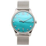 Gucci G-Timeless Turquiose Mother of Pearl Dial Silver Mesh Bracelet Watch For Women - YA1264039 Buy Now By Gucci