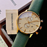 Emporio Armani Chronograph Champagne Dial Green Leather Strap Watch For Men - AR1722 Buy Now By Emporio Armani