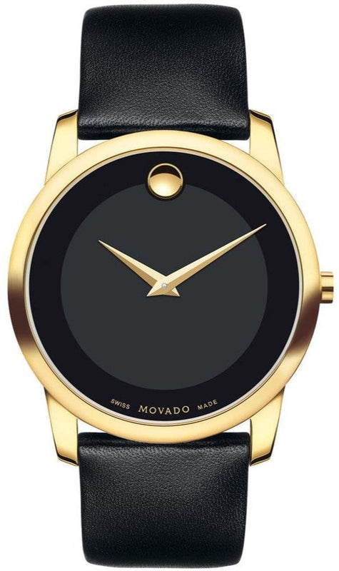 Movado Museum Black Dial Black Leather Strap Watch For Men - 606876 Buy Now By Movado