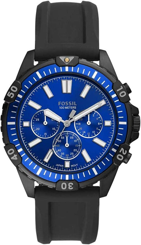 Fossil Garrett Chronograph Blue Dial Black Rubber Strap Watch for Men - FS5695 Buy Now By Fossil