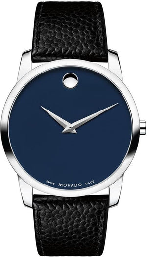 Movado Museum Blue Dial Black Leather Strap Watch For Men - 607013 Buy Now By Movado