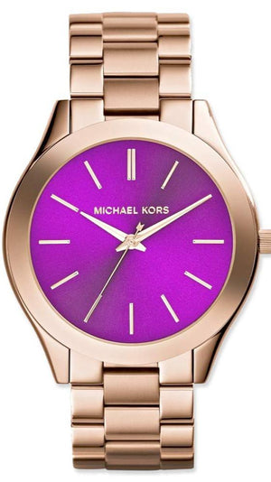 Michael Kors Slim Runway Purple Dial Rose Gold Steel Strap Watch for Women - MK3293 Buy Now By Michael Kors