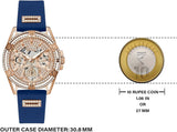 Guess Queen Quartz Crystals Rose Gold Dial Blue Silicone Strap Watch For Women - GW0536L5 Buy Now By Guess