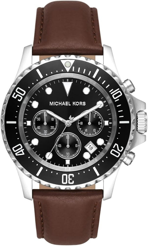 Michael Kors Everest Chronograph Black Dial Brown Leather Strap Watch For Men - MK9054 Buy Now By Michael Kors