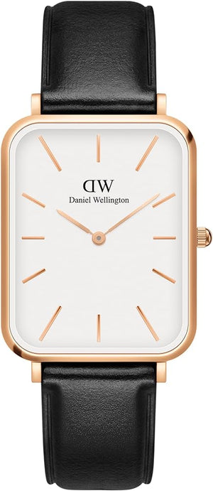 Daniel Wellington Quadro White Dial Black Leather Strap Watch For Women - DW00100450 Buy Now By Daniel Wellington