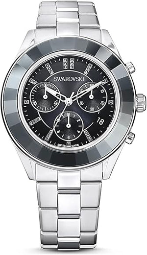 Swarovski Octea Lux Sport Chronograph Black Dial Silver Steel Strap Watch for Women - 5610520 Buy Now By Swarovski