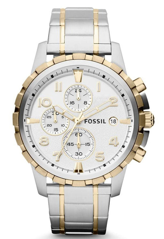 Fossil Dean Chronograph White Dial Silver Steel Strap Watch for Men - FS4795 Buy Now By Fossil