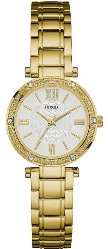 Guess Park Ave South Analog White Dial Gold Steel Strap Watch For Women - W0767L2 Buy Now By Guess