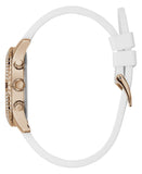 Guess Confetti Crystal Rose Gold Dial White Silicone Strap Watch For Women - W1098L5 Buy Now By Guess