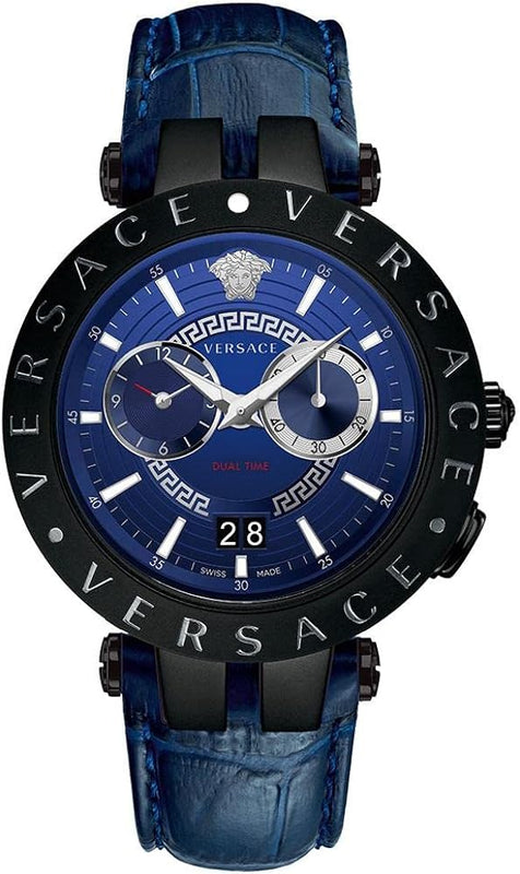 Versace V Race Chronograph Quartz Blue Dial Blue Leather Strap Watch For Men - VEBV00419 Buy Now By Versace