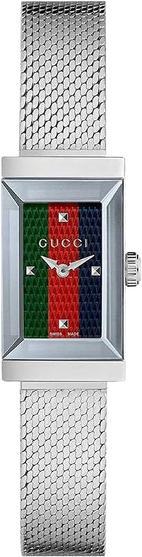 Gucci G Frame Quartz Diamonds Green & Red Mother of Pearl Dial Silver Mesh Bracelet Watch For Women - YA147510 Buy Now By Gucci