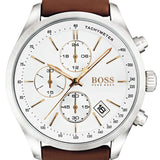 Hugo Boss Grand Prix White Dial Brown Leather Strap Watch for Men - 1513475 Buy Now By Hugo Boss