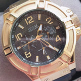 Guess Rigor Analog Black Dial Black Leather Strap Watch For Men - W0040G4 Buy Now By Guess