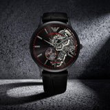 Emporio Armani Meccanico Skeleton Black Dial Black Leather Strap Watch For Men - AR60046 Buy Now By Emporio Armani