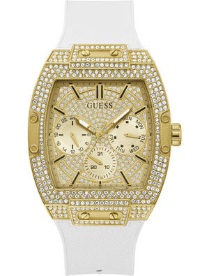Guess Phoenix Multifunction Quartz Gold Dial White Silicon Strap Watch For Men - GW0048G3 Buy Now By Guess