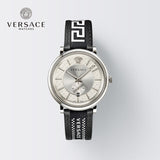 Versace V-Circle Silver Dial Black Leather Strap Watch for Men - VEBQ01219 Buy Now By Versace