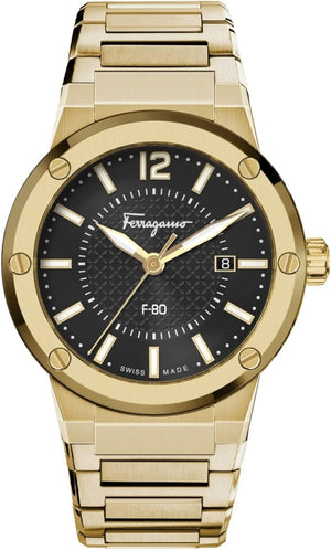 Salvatore Ferragamo F-80 Classic Black Dial Gold Steel Strap Watch for Men - SFHY00821 Buy Now By Salvatore Ferragamo