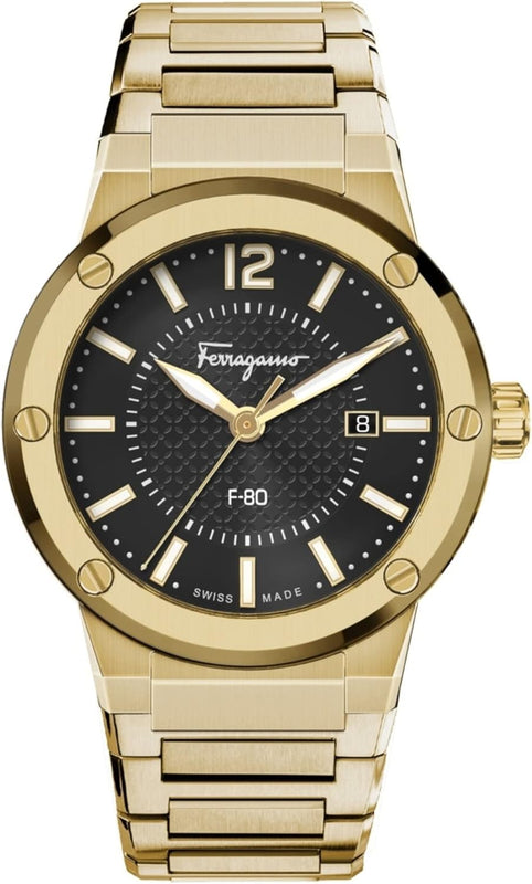 Salvatore Ferragamo F-80 Classic Black Dial Gold Steel Strap Watch for Men - SFHY00821 Buy Now By Salvatore Ferragamo